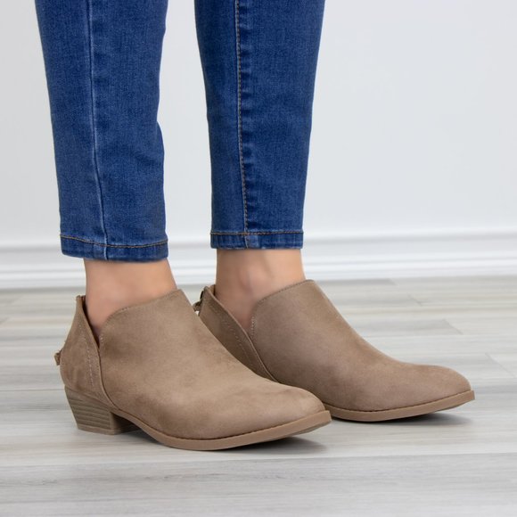 Tan Faux Suede Low Cut Ankle Booties - Picture 4 of 11